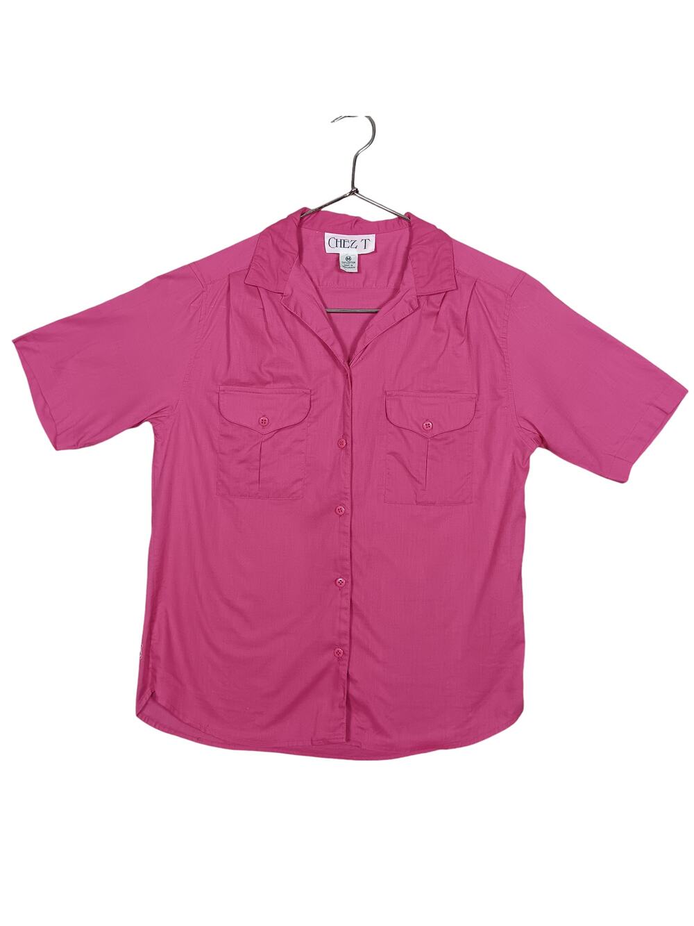 Vintage Chez T Button Down Shirt Size Medium Short Sleeve Pink Collared